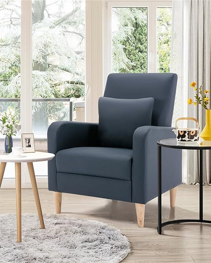 COLAMY Modern Upholstered Accent Chair Armchair with Pillow, PU Leather Reading Living Room Side Chair,Single Sofa with Wood Legs, L-Blue - LeafyLoom