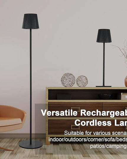 Neoglint Cordless Floor Lamp for Outdoor/Indoor, Touch Control Adjustable Height LED Lamp, Dimmable Rechargeable Battery Operated Lamp for Bedroom, Living Room, Patio (Round) - LeafyLoom