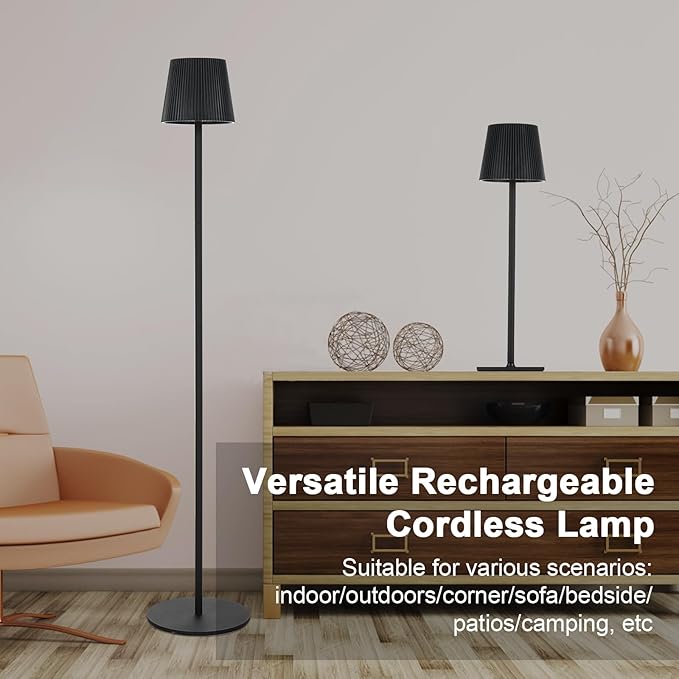 Neoglint Cordless Floor Lamp for Outdoor/Indoor, Touch Control Adjustable Height LED Lamp, Dimmable Rechargeable Battery Operated Lamp for Bedroom, Living Room, Patio (Round) - LeafyLoom