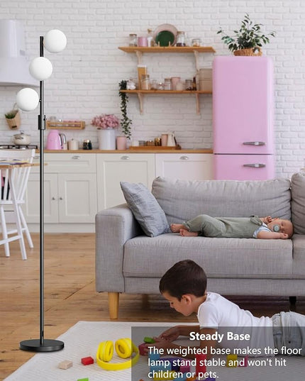 Lightdot Dimmable (Brightness Adjustable) Globe Floor Lamp, Black Pole Standing Lamps with 3PCS 3000K G9 Bulbs, Mid Century Modern Floor Lamp for Living Room - LeafyLoom