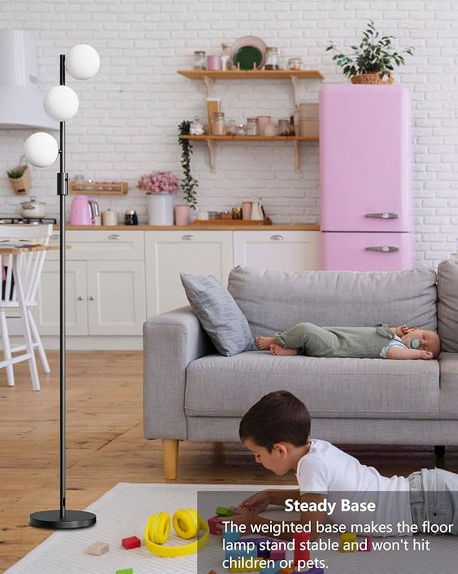 Lightdot Dimmable (Brightness Adjustable) Globe Floor Lamp, Black Pole Standing Lamps with 3PCS 3000K G9 Bulbs, Mid Century Modern Floor Lamp for Living Room - LeafyLoom