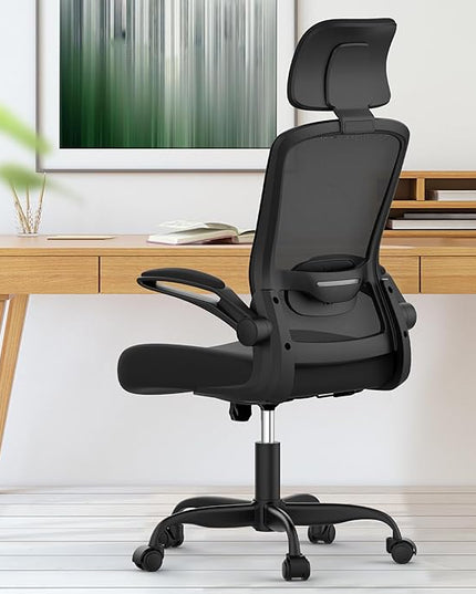 Mimoglad Home Office Chair, Ergonomic Desk Chair with Adjustable Lumbar Support, High Back Computer Chair- Adjustable Headrest with Flip-Up Arms, Swivel Task Chair for Home Office (Black) - LeafyLoom
