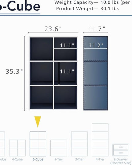 Apexa 6 Cube Storage Organizer Shelves, Stackable Wood Bookcase Fits Cubby Bins for Organization, Dorm Teen Room Decor & Home Office, Steel Blue - LeafyLoom