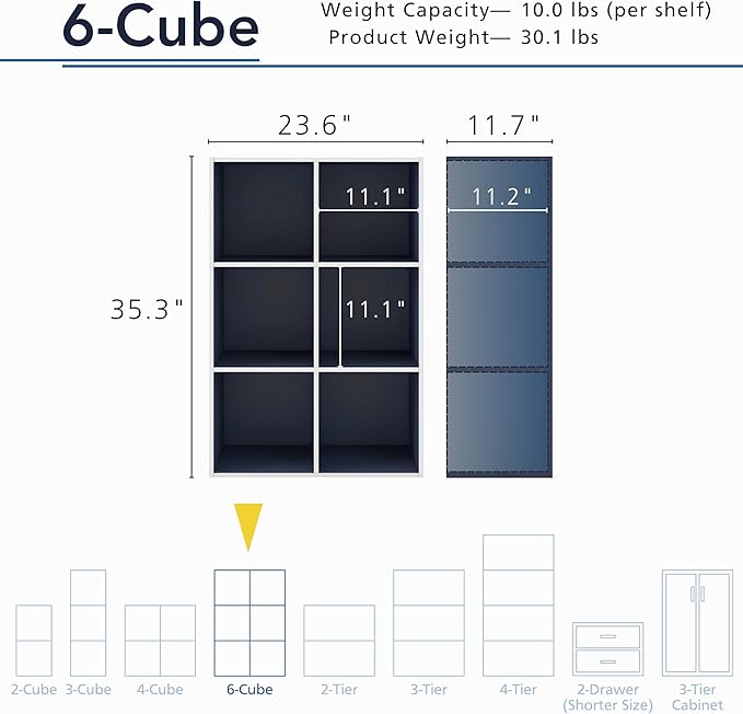 Apexa 6 Cube Storage Organizer Shelves, Stackable Wood Bookcase Fits Cubby Bins for Organization, Dorm Teen Room Decor & Home Office, Steel Blue - LeafyLoom