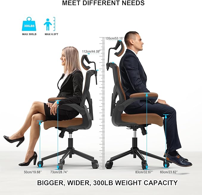 𝑯𝑶𝑴𝑬 𝑶𝑭𝑭𝑰𝑪𝑬 𝑪𝑯𝑨𝑰𝑹, Ergonomic Mesh Desk Chair, High Back Computer Chair- Adjustable Headrest with Flip-Up Arms, Lumbar Support, Swivel Executive Task Chair (Mummy Brown, Modern) - LeafyLoom