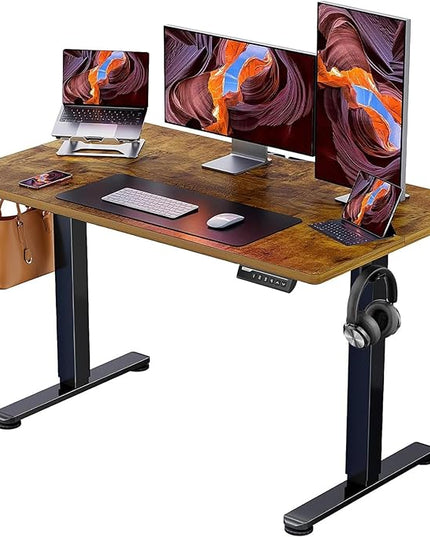ErGear Height Adjustable Electric Standing Desk, 48 x 24 Inches Sit Stand up Desk, Memory Computer Home Office Desk (Vintage Brown) - LeafyLoom