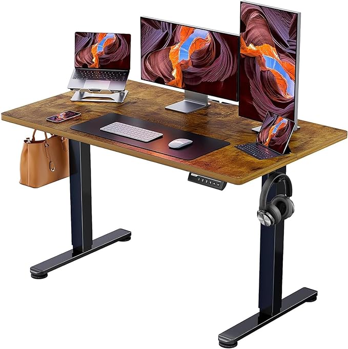 ErGear Height Adjustable Electric Standing Desk, 48 x 24 Inches Sit Stand up Desk, Memory Computer Home Office Desk (Vintage Brown) - LeafyLoom