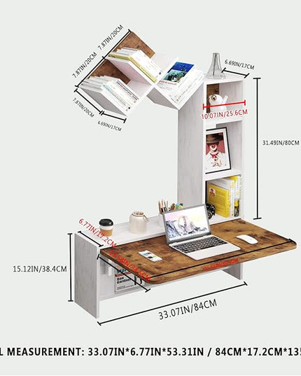 Folding Wall Mounted Drop Leaf Table, Foldable Desk with Moveable Cabinets, Floating Laptop with Convertible Storage Shelves, Multifunctional Computer Workstation in Home for Space Saving - LeafyLoom
