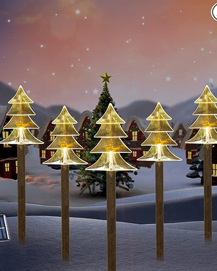 BRIGHTDECK Solar Christmas Pathway Lights Outdoor Decorations, Xmas Tree Lights Waterproof Led Garden Stake Lights for Walkway Yard Lawn Porch Holiday Decor 5-Pack (Xmas Tree Lights) BRIGHTDECK