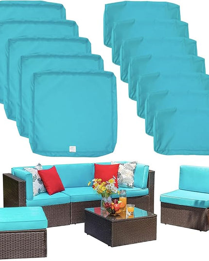 ClawsCover 12 Pack Outdoor Seat and Back Cushions Replacement Covers Fit for 6Pieces 5-Seater Wicker Rattan Patio Furniture Conversation Set Sectional Couch Chairs,Turquoise-Include Cover Only - LeafyLoom