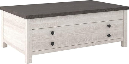 Signature Design by Ashley Dorrinson Farmhouse Lift Top Coffee Table with Storage, Antique White & Brown - LeafyLoom