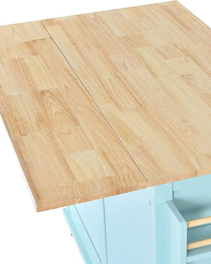 Mobile Kitchen Island with Solid Wood Tabletop, Storage Cabinet and 2 Drawers, Kitchencart w/Locking Wheels Drop Leaf, for Dining Room, Coffee Bar Service - LeafyLoom
