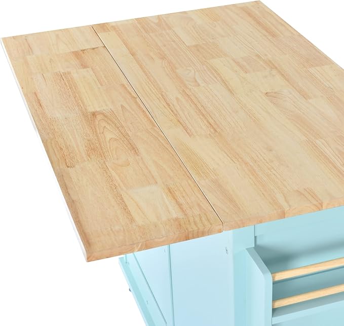 Mobile Kitchen Island with Solid Wood Tabletop, Storage Cabinet and 2 Drawers, Kitchencart w/Locking Wheels Drop Leaf, for Dining Room, Coffee Bar Service - LeafyLoom