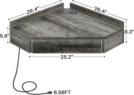 armocity Floating Corner Desk with Outlets & USB Ports, Wall-Mounted Corner Table for Small Space, Triangle Computer Desk with Drawer for Home Office, Vanity Desk, Corner Space, Bedroom, Gray - LeafyLoom
