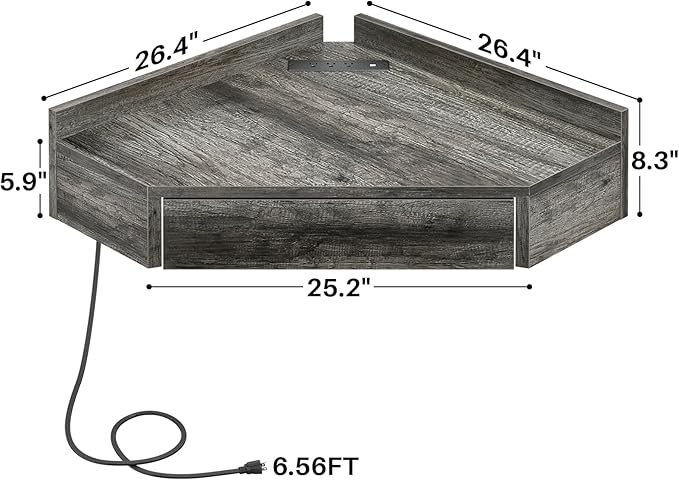 armocity Floating Corner Desk with Outlets & USB Ports, Wall-Mounted Corner Table for Small Space, Triangle Computer Desk with Drawer for Home Office, Vanity Desk, Corner Space, Bedroom, Gray - LeafyLoom
