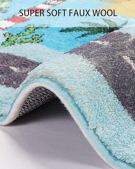 Non-slip Kids Playmat Rug for Playroom, 3'x 5' Blue Washable Children's Educational Rugs, Learning & Have Fun Safely City Life Road Traffic Play Mat Carpet for Baby Room Bedroom - LeafyLoom