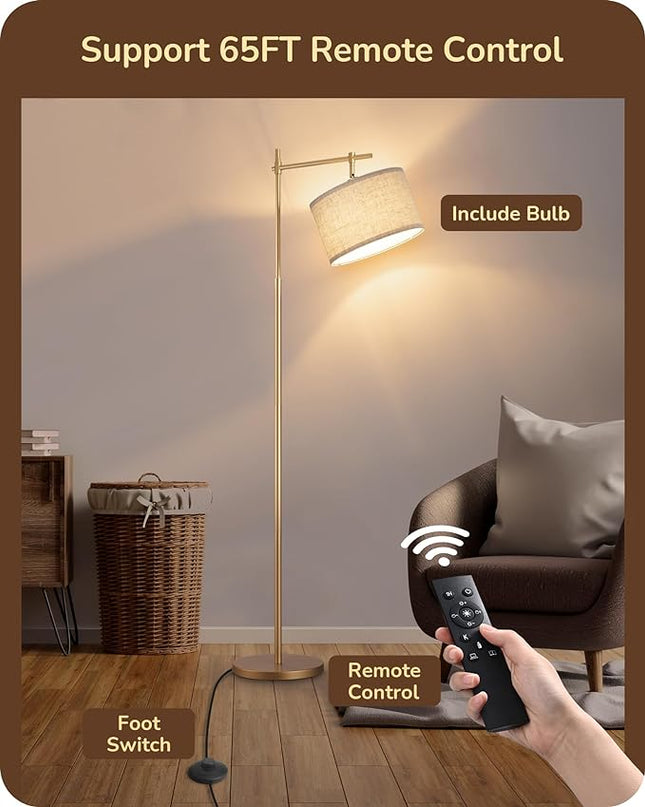 EDISHINE Dimmable Floor Lamp, Standing Lamp with Remote Control, E26 Socket, ACR Floor Lamp with Beige Shade for Bedroom, Living Room, Office, LED Bulb Included (Modern-Gold) - LeafyLoom