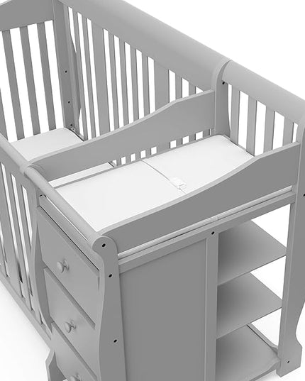Storkcraft Portofino 5-in-1 Convertible Crib and Changer Combo (Pebble Gray) – Changing-Table with Storage Drawer, Converts to Toddler Full-Size Bed, Daybed - LeafyLoom