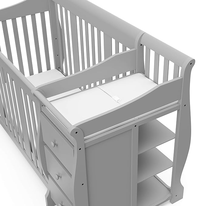 Storkcraft Portofino 5-in-1 Convertible Crib and Changer Combo (Pebble Gray) – Changing-Table with Storage Drawer, Converts to Toddler Full-Size Bed, Daybed - LeafyLoom