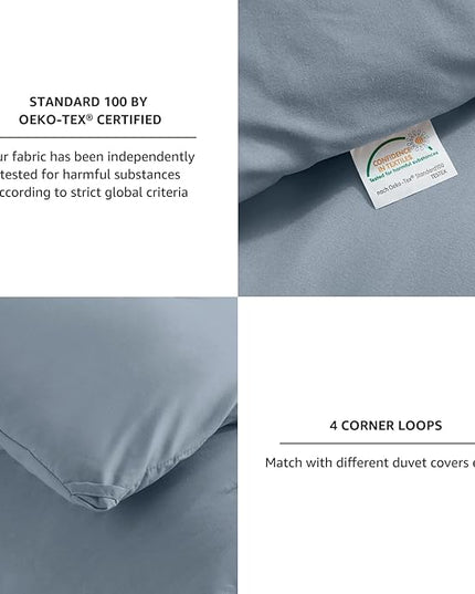 CozyLux Grayish Blue Comforter Set King Size, 3 Pieces Solid Breathable Quilted Boho Style Bedding Sets, Luxury Fluffy Soft Microfiber Comforter for All Season(1 Comforter & 2 Pillowcases) - LeafyLoom