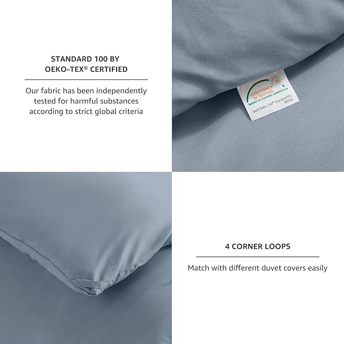 CozyLux Grayish Blue Comforter Set King Size, 3 Pieces Solid Breathable Quilted Boho Style Bedding Sets, Luxury Fluffy Soft Microfiber Comforter for All Season(1 Comforter & 2 Pillowcases) - LeafyLoom