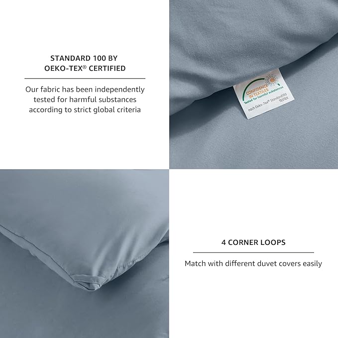 CozyLux Grayish Blue Comforter Set Queen Size, 3 Pieces Solid Breathable Quilted Boho Style Bedding Sets, Luxury Fluffy Soft Microfiber Comforter for All Season(1 Comforter & 2 Pillowcases) - LeafyLoom