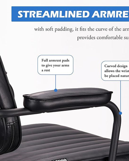 Artswish Mid Century Office Chair, Black Leather Desk Chair with Wheels and Arms, Adjustable Seat Height and Backrest, Suitable for Home or Office Use - LeafyLoom