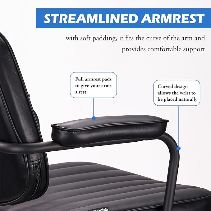 Artswish Mid Century Office Chair, Black Leather Desk Chair with Wheels and Arms, Adjustable Seat Height and Backrest, Suitable for Home or Office Use - LeafyLoom