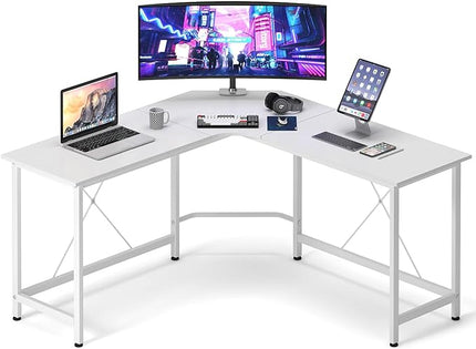 soges L Shaped Desk, 59inch L Desk Computer Corner Desk, Gaming Desk, Home Office Writing Desk, Space-Saving Workstation Desk, White - LeafyLoom