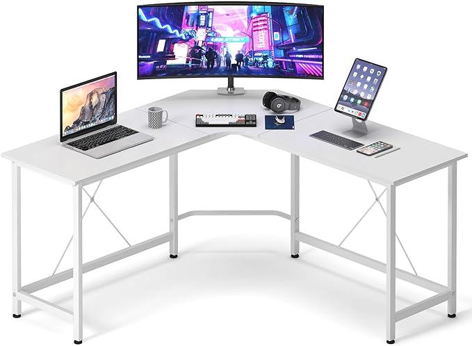 soges L Shaped Desk, 59inch L Desk Computer Corner Desk, Gaming Desk, Home Office Writing Desk, Space-Saving Workstation Desk, White - LeafyLoom