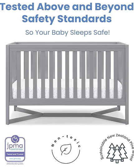 Delta Children Tribeca 4-in-1 Baby Convertible Crib + Simmons Kids Quiet Nights Crib and Toddler Mattress Made from Recycled Water Bottles/GREENGUARD Gold Certified [Bundle], Grey - LeafyLoom