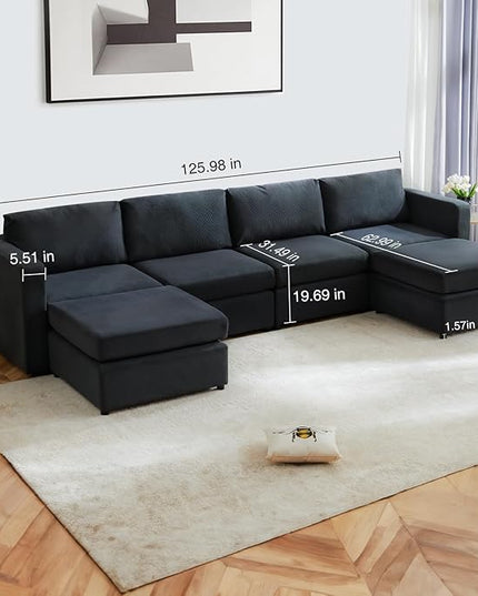 Sweetcrispy Convertible Modular Sectional Sofa, 6 Seat 6 Back Sectional Couches for Living Room, U-Shaped Modern Fabric Modular Sofa Sleeper with Double Chaise for Home, Apartment, Dorm, Dark Grey - LeafyLoom