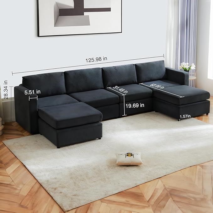 Sweetcrispy Convertible Modular Sectional Sofa, 6 Seat 6 Back Sectional Couches for Living Room, U-Shaped Modern Fabric Modular Sofa Sleeper with Double Chaise for Home, Apartment, Dorm, Dark Grey - LeafyLoom