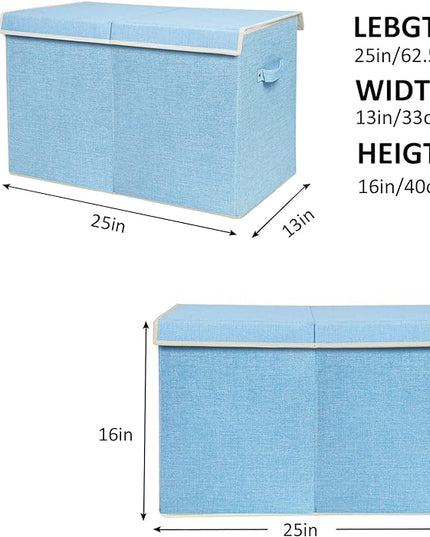 popoly Large Toy Box Chest with Lid, Collapsible Sturdy Toy Bin Storage Organizer Boxes Baskets for Kids, Boys, Girls, Nursery, Playroom, 25"x13" x16" (Linen Blue) - LeafyLoom