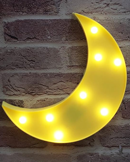 LED Moon Shaped Marquee Signs, Light Up Moon Night Lights Battery Operated Crescent Moon Lamp for Bedroom, Christmas, Birthday Party Decor-Moon(Yellow) - LeafyLoom