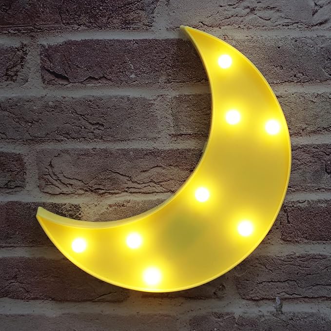 LED Moon Shaped Marquee Signs, Light Up Moon Night Lights Battery Operated Crescent Moon Lamp for Bedroom, Christmas, Birthday Party Decor-Moon(Yellow) - LeafyLoom