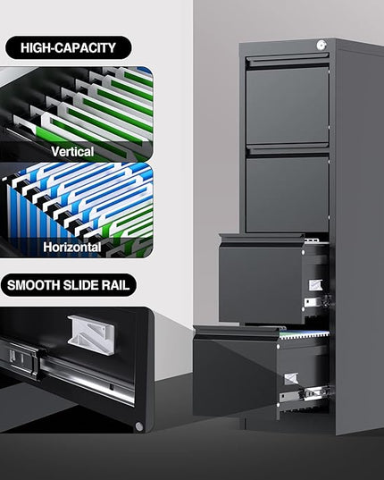 4 Drawer File Cabinet, Vertical Filing Cabinets with Lock, Metal File Cabinets for Home Office A4 Letter/Legal Size, Assembly Required - LeafyLoom