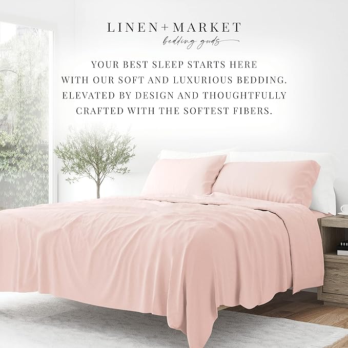Linen Market Bed Sheets for California King Size Bed (Blush) - Sleep Better Than Ever with These Soft and Cooling California King Sheets - Deep Pocket Fits 16" Thick Beds - 4 Piece Cal King Sheet Set - LeafyLoom