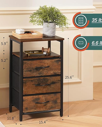 Yoobure Night Stand with Charging Station, 16 Colors LED Nightstand with USB Ports and Outlets, End Table with 3 Fabric Drawers and Storage Shelf, Bedside Tables Small Dresser for Small Space Brown - LeafyLoom