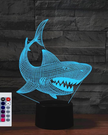 Night Light for Kids 3D Shark Led Lamp with Remote Control 16 Color Changing Xmas Birthday Gift for Child - LeafyLoom