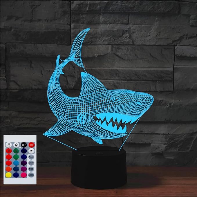 Night Light for Kids 3D Shark Led Lamp with Remote Control 16 Color Changing Xmas Birthday Gift for Child - LeafyLoom