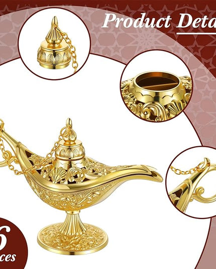 6 Pieces Magic Lamp Halloween Vintage Legend Lamp Wishing Light Costume Lamp Classic Costume Props Lamp Tabletop Decoration for Arabian Costume Props Home Party Birthday Wedding Delicate Gift (Gold) - LeafyLoom