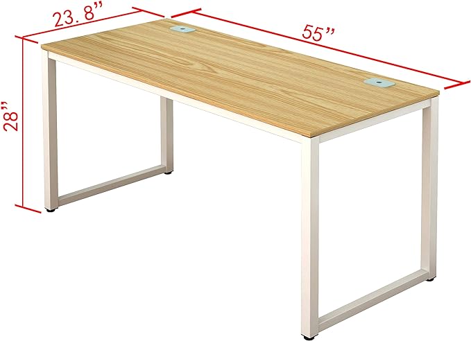 SHW Home Office 55-Inch Large Computer Desk, 24" Deep, White Frame with Oak Top - LeafyLoom