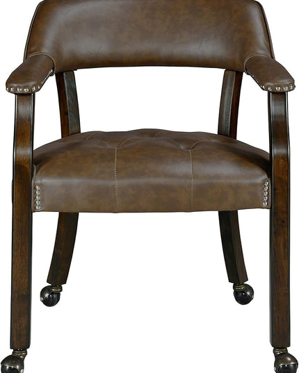 Large Dining Chairs with Casters and Arms, Rolling Dining Chairs with Wheels, Game Poker Table Chairs, Boss Caption's Chairs, 26"D x 25.2"W x 31.5"H, Espresso Legs & Choalate PU, XXY-1910-BN - LeafyLoom