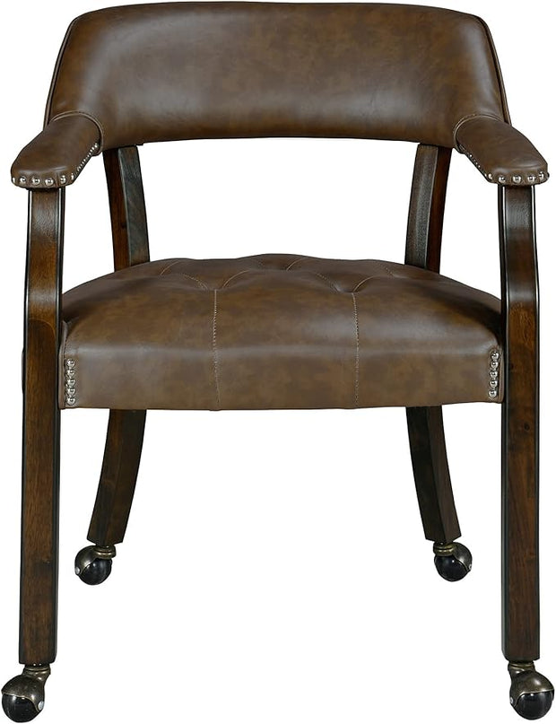 Large Dining Chairs with Casters and Arms, Rolling Dining Chairs with Wheels, Game Poker Table Chairs, Boss Caption's Chairs, 26"D x 25.2"W x 31.5"H, Espresso Legs & Choalate PU, XXY-1910-BN - LeafyLoom