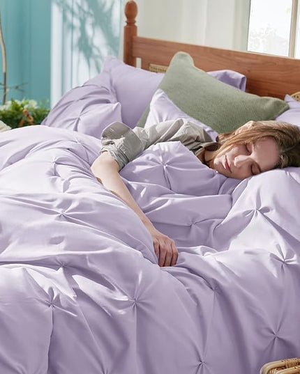 Bedsure California King Comforter Set - Cal King Bed Set 7 Pieces, Pinch Pleat Light Purple Cali King Bedding Set with Comforter, Sheets, Pillowcases & Shams - LeafyLoom