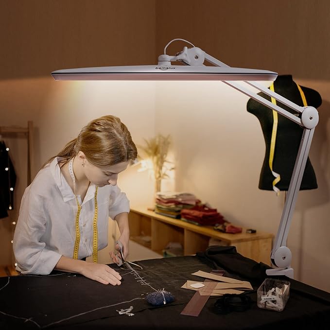Task Lamp with Clamp, Bright 117PCS LEDs, Metal Swing Arm 24W 2200 Lumen Dimmable Led Desk Lamp for Architect Home Office Study Reading Dorm Workbench Craft, 23 Inch Lamp Head Work Lamp(White) - LeafyLoom