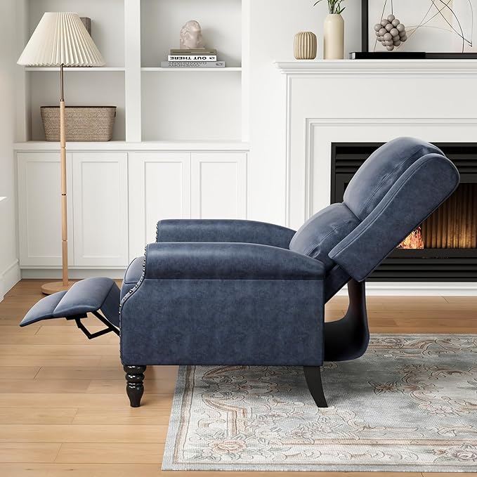 STARY Faux Leather Pushback Recliner Chair for Living Room Bedroom RV, Royal Blue - LeafyLoom