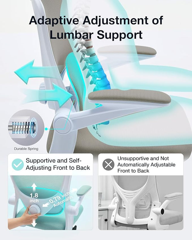 Ergonomic Office Chair with Tilt-Lock, Home Office Desk Chair with Auto Lumbar Support, High Back Mesh Desk Chair with Adjustable Headrest, Swivel Task Chair or Study Room Bedroom,Light Gray - LeafyLoom