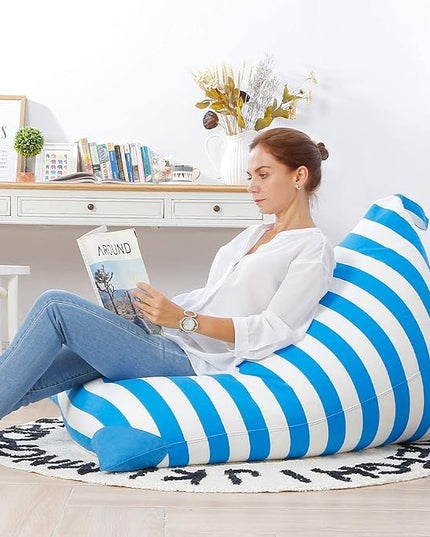 Aubliss Stuffed Animal Storage Bean Bag Chairs Cover, 50"x 35" Extra Large Bean Bags Chair for Kids & Adults, Beanbag Toy Storage for Boys Girls - Premium Cotton Canvas Blue Stripe - LeafyLoom